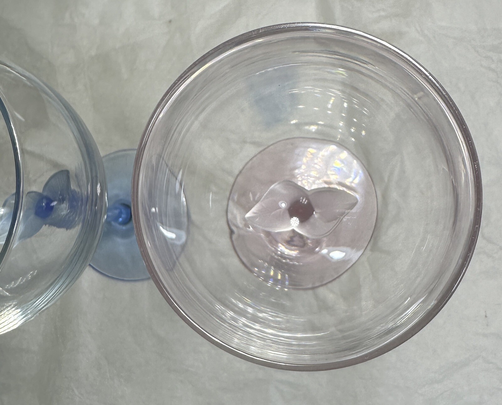 2 Lenox Spring Mist Blue / Pink Frosted Stem Water Goblets/Wine Glasses - 8 3/4" - Image 3