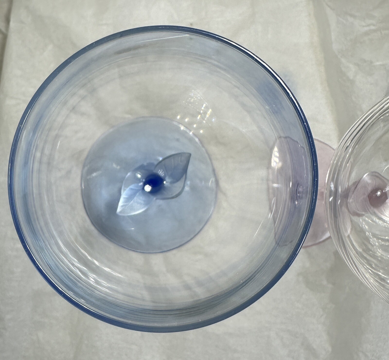 2 Lenox Spring Mist Blue / Pink Frosted Stem Water Goblets/Wine Glasses - 8 3/4" - Image 4