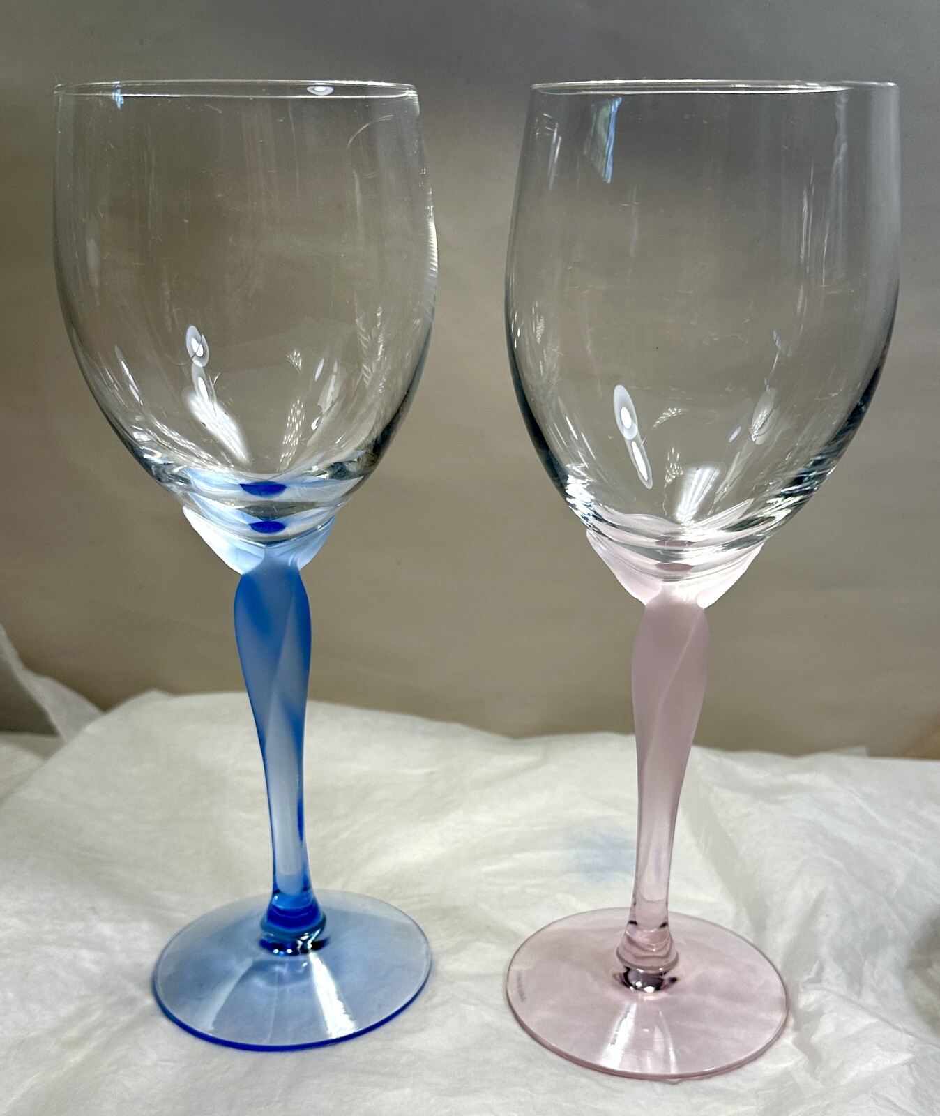 2 Lenox Spring Mist Blue / Pink Frosted Stem Water Goblets/Wine Glasses - 8 3/4" - Image 7
