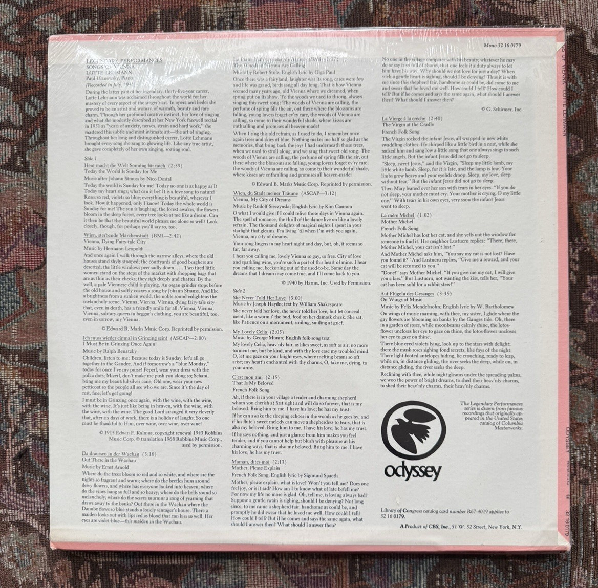 SEALED: Songs Of Vienna / Lotte Lehman -  Odyssey 32160179 - Image 1