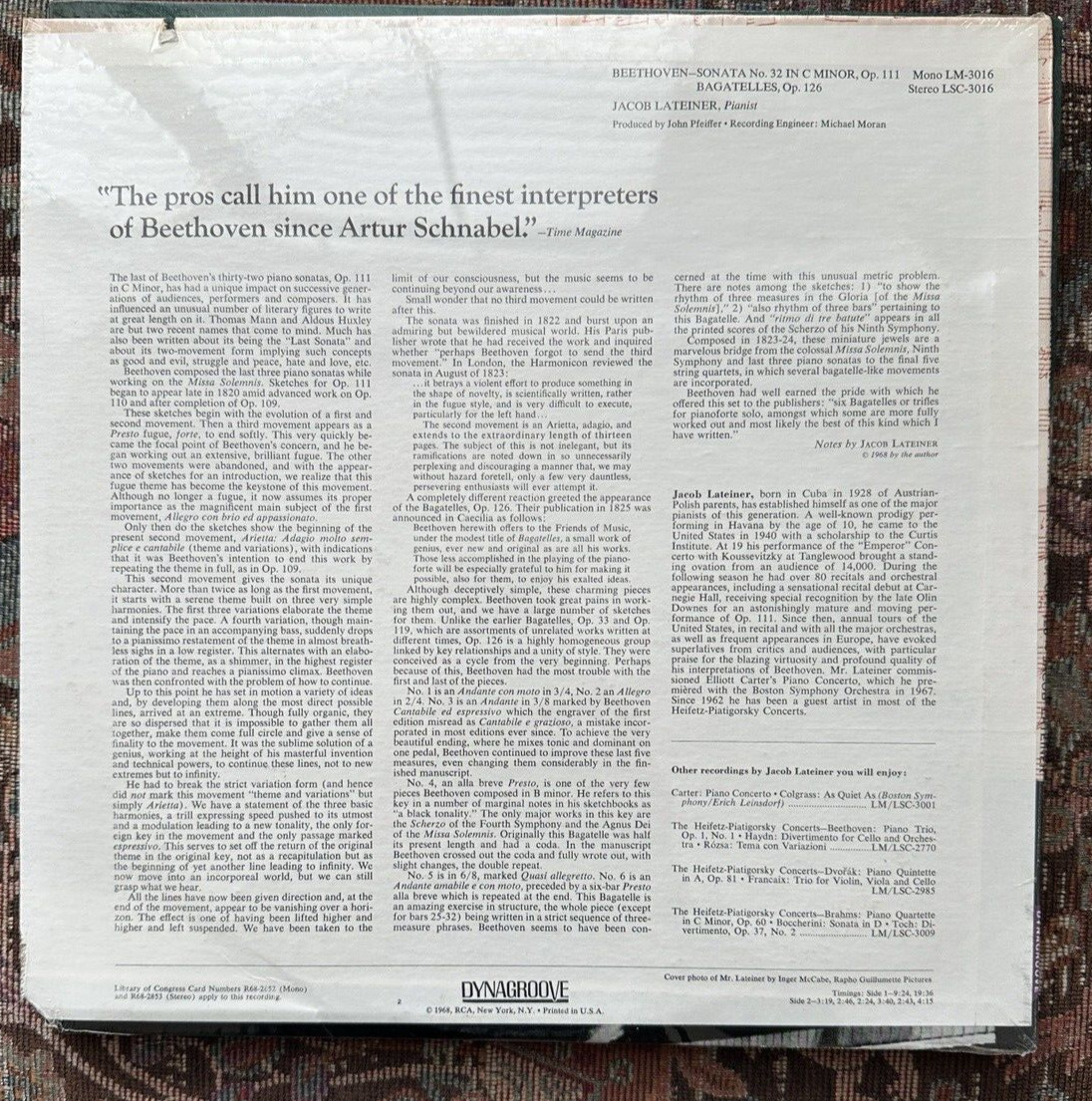 SEALED: Jacob Lateiner - Beethoven: Sonata No. 32, Op. 111 / Bagatelles, Op. 126 - Image 1