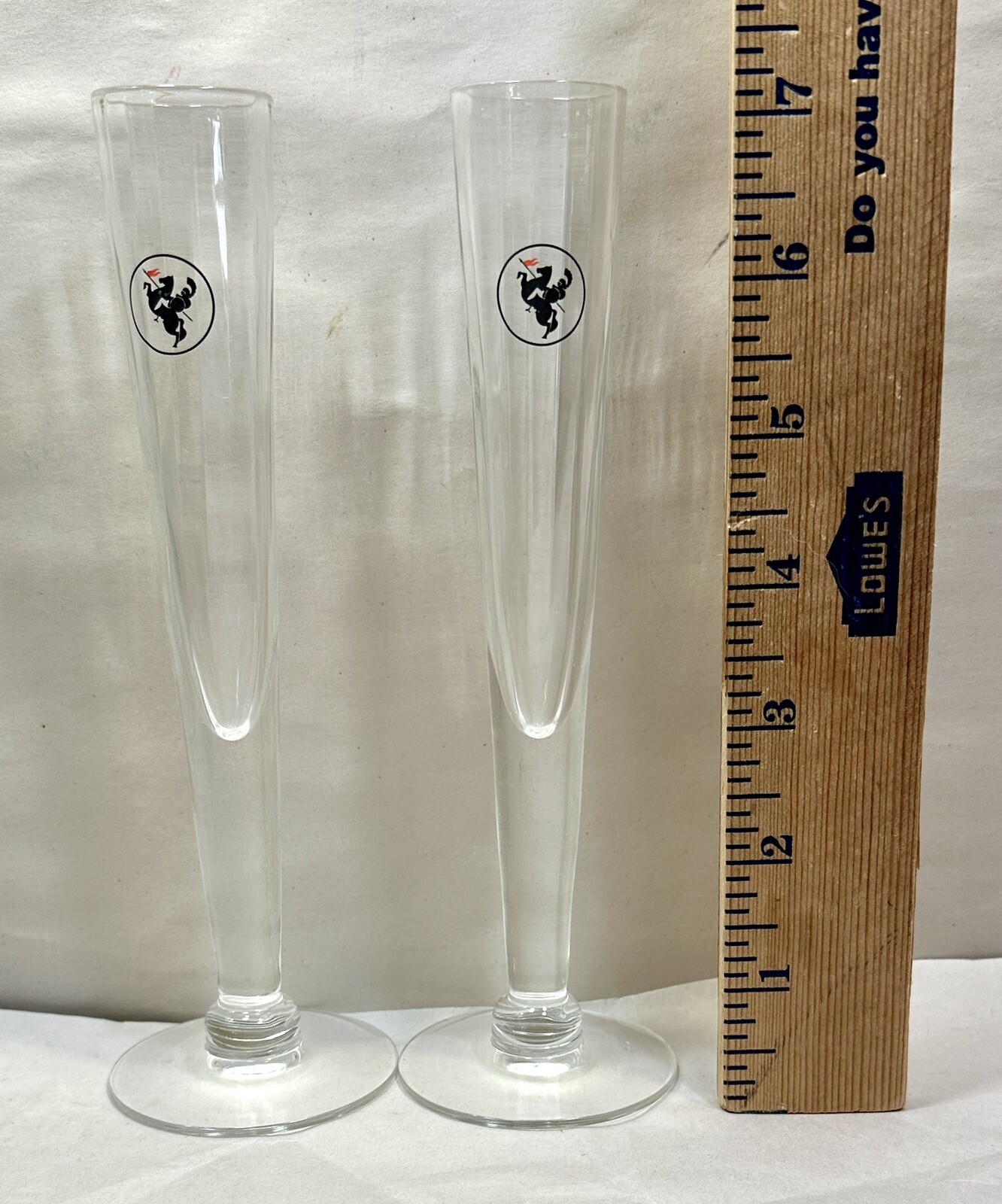 Two (2) Wyborowa Vodka Fluted Cordial Glasses Black Knight on Rearing Horse - Image 1