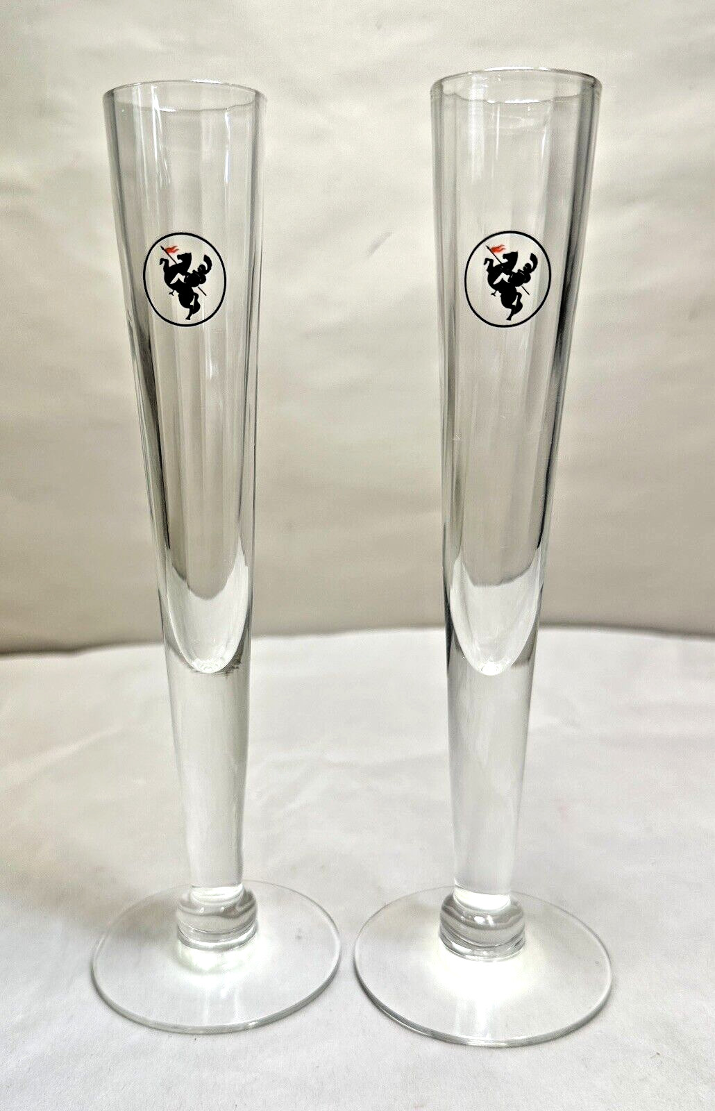 Two (2) Wyborowa Vodka Fluted Cordial Glasses Black Knight on Rearing Horse - Image 3