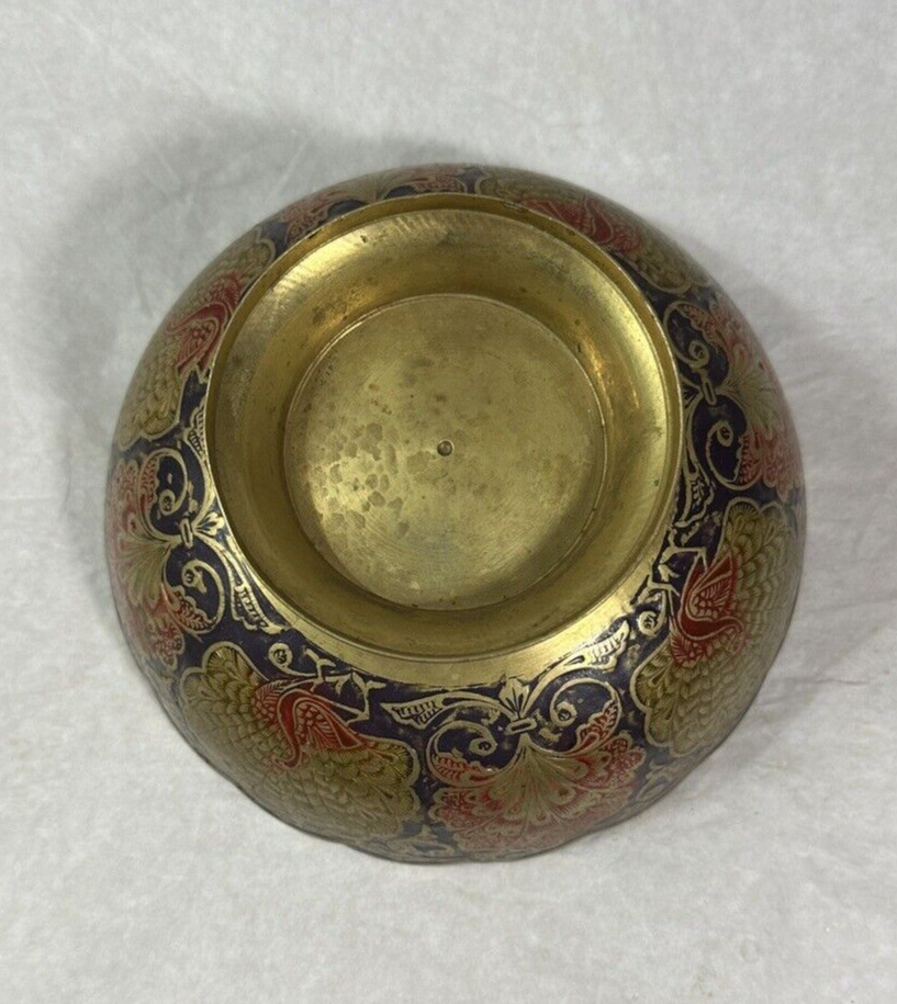 Painted Brass Bowl - Morocco - Peacock Motif - 6.25" Wide, 3" Deep - 1950s - Image 5