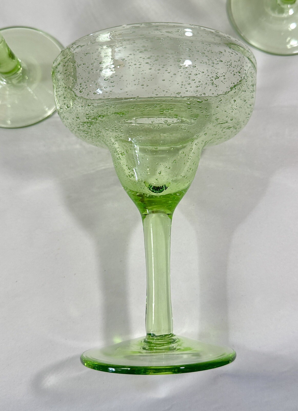 Three (3) Mexican Hand Blown Lime Colored Margarita Glasses -- Immaculate - Image 2