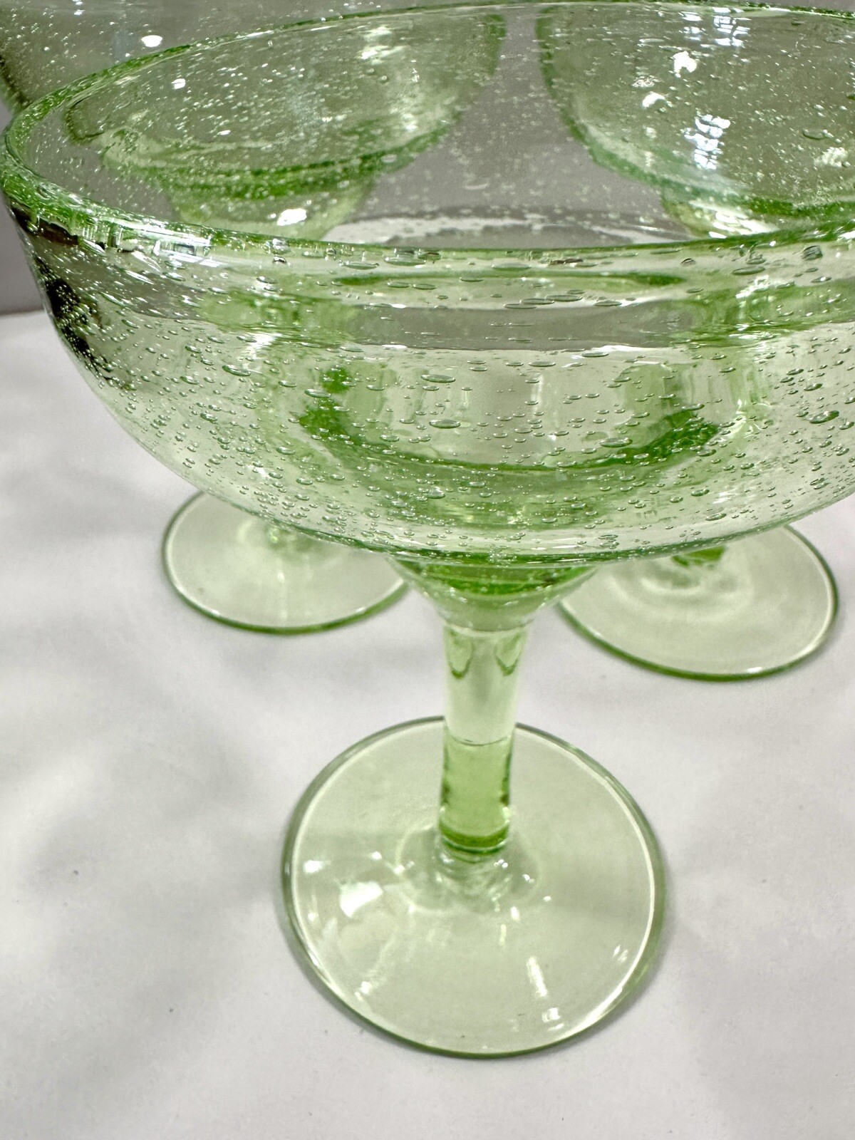 Three (3) Mexican Hand Blown Lime Colored Margarita Glasses -- Immaculate - Image 3