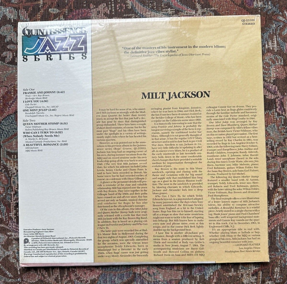 SEALED: Milt Jackson – Quintessence Jazz Series - Quintessence QJ-25391 - Image 1