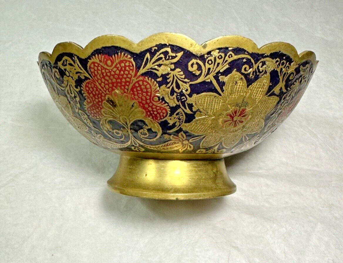 Painted Brass Bowl - Morocco - Peacock Motif - 6.25" Wide, 3" Deep - Image 3