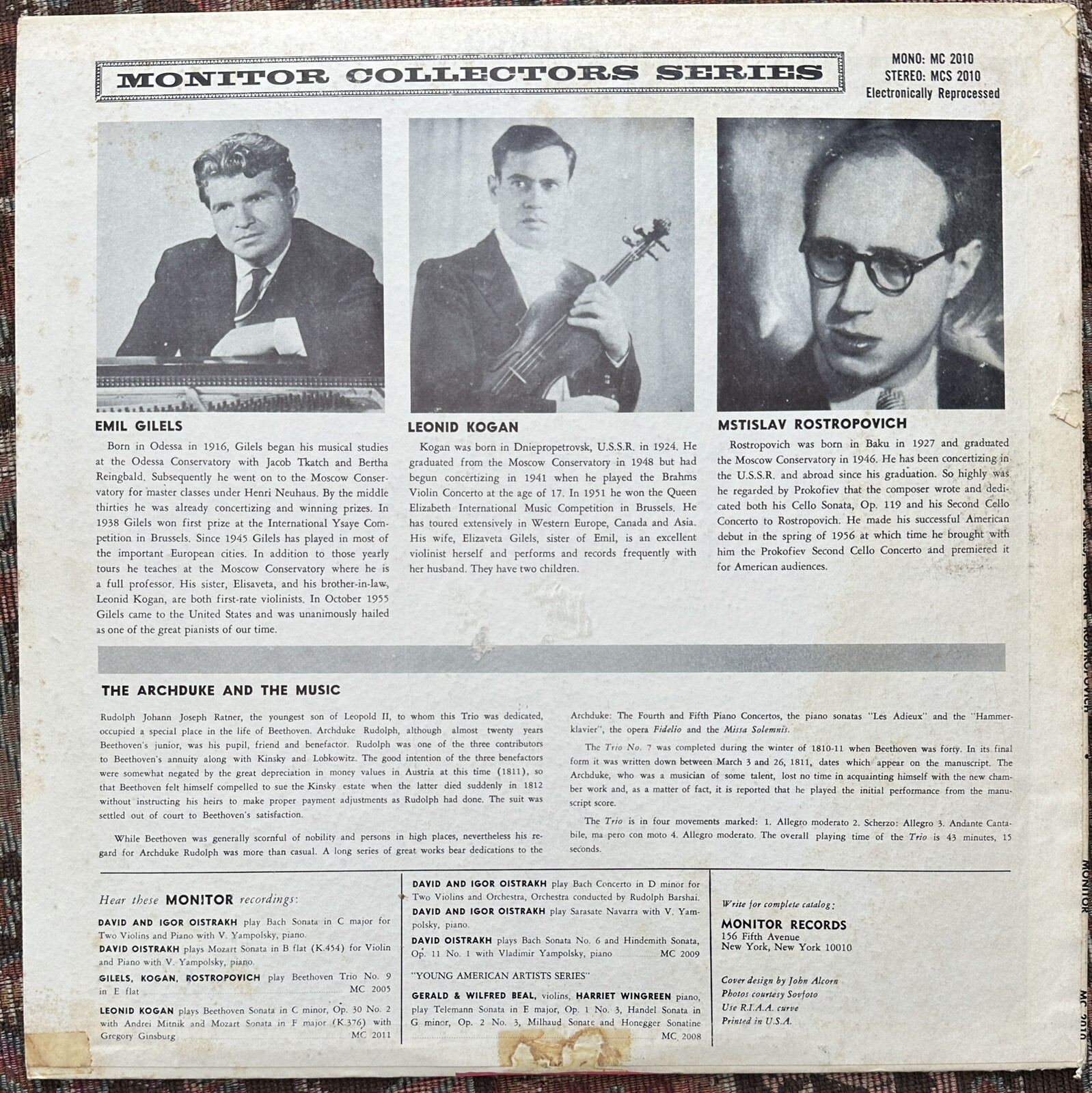 Beethoven "The Archduke Trio" - Emil Gilels / Leonid Kogan - Monitor MC 2010 - Image 5