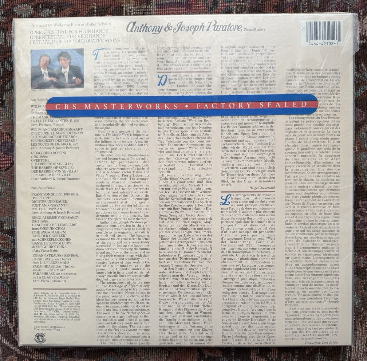 SEALED: Opera Festival For Four Hands: Anthony & Joseph Paratore CBS Masterworks - Image 1