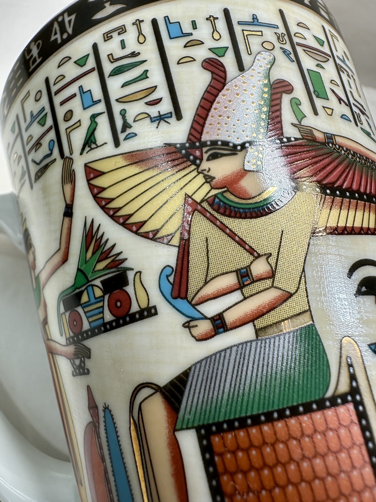 10oz PI Porcelain International Pharaoh Heiroglyphics Coffee Mug, Egypt - Image 1