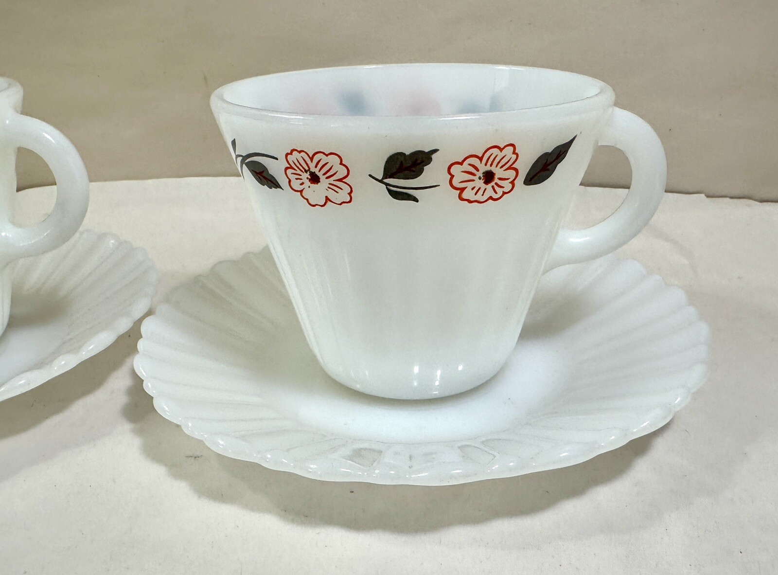 Set of Two (2) Termocrisa Milk Glass Coffee / Tea Cups and Saucers - Image 2