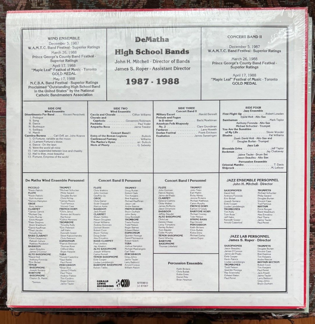 SEALED: DeMatha High School Bands 1987-1988 - Gerald Lewis Recording LC 87067 - Image 1