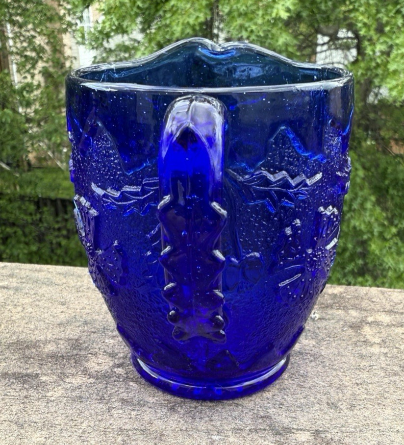 Vintage Cobalt Blue Creamer 4" Tall - Floral Pattern - Image 1