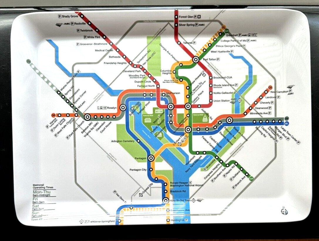 Washington DC Metro Map Plastic Tray - 15" Across