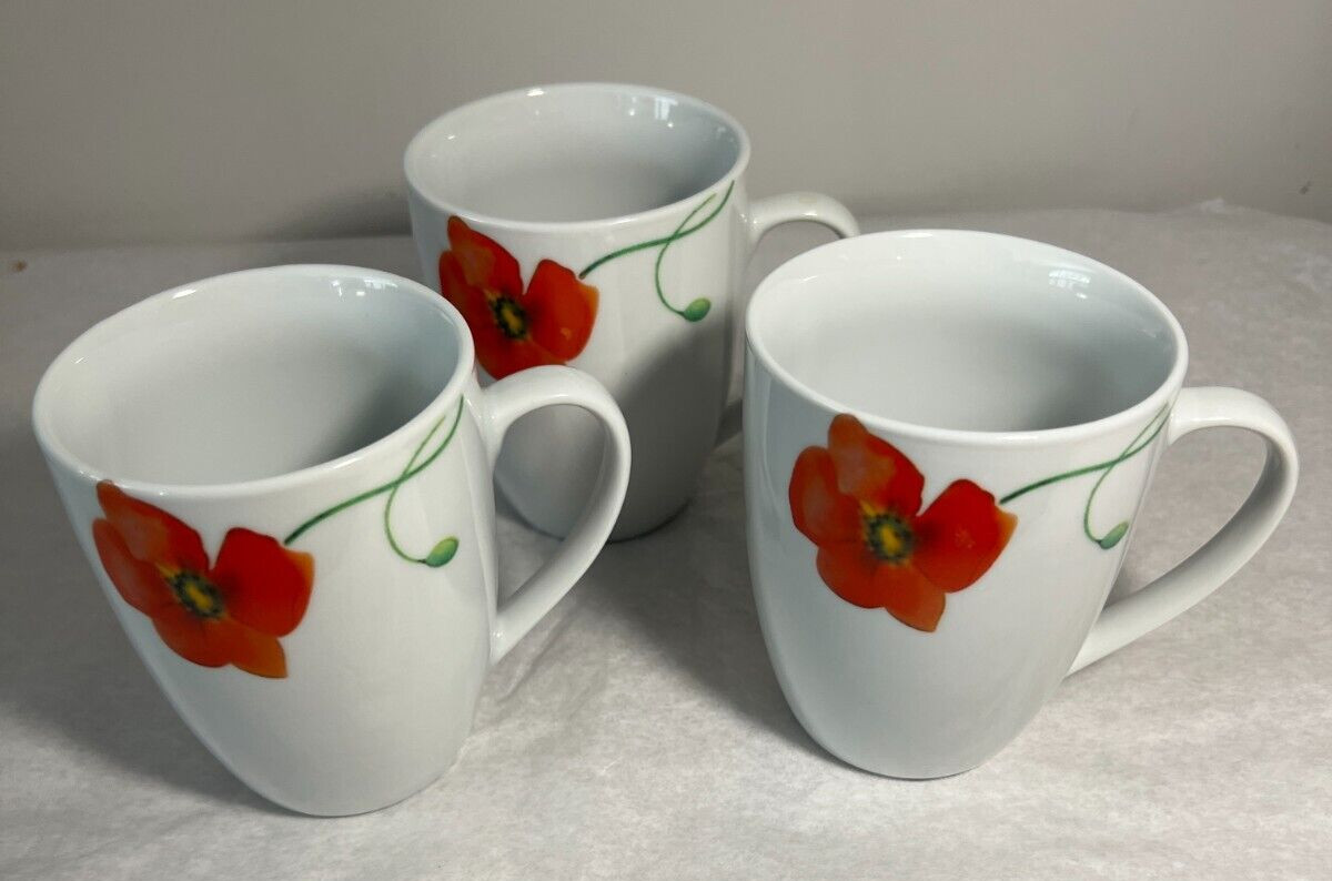 Gallery White Red Flower Coffee Mugs - Set Of 3 - Image 1