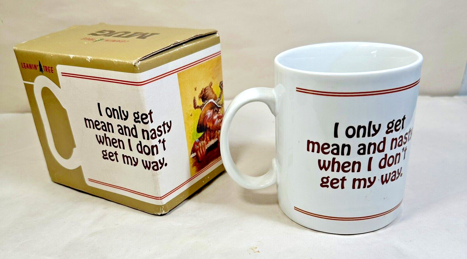 Leanin' Tree Coffee Mug -- "I Only Get Mean and Nasty" -- Nate Owens 1993 - NIB - Image 1