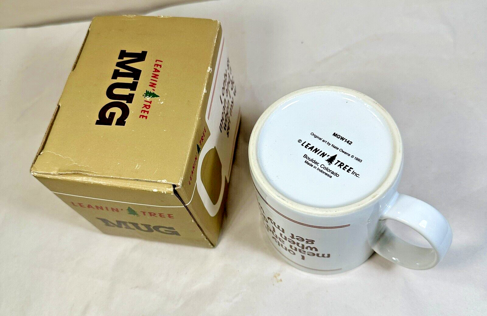 Leanin' Tree Coffee Mug -- "I Only Get Mean and Nasty" -- Nate Owens 1993 - NIB - Image 3