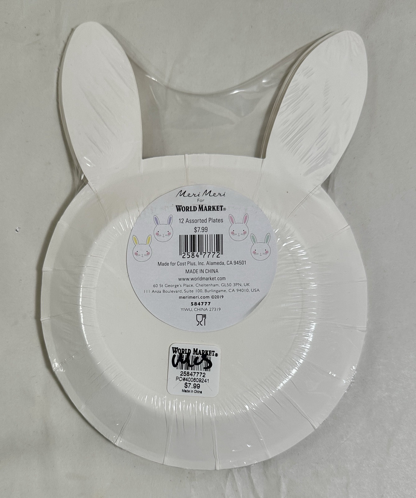 World Market MERI MERI Bunny Rabbit Shaped Paper Plates 12 Count - SEALED, NEW - Image 2
