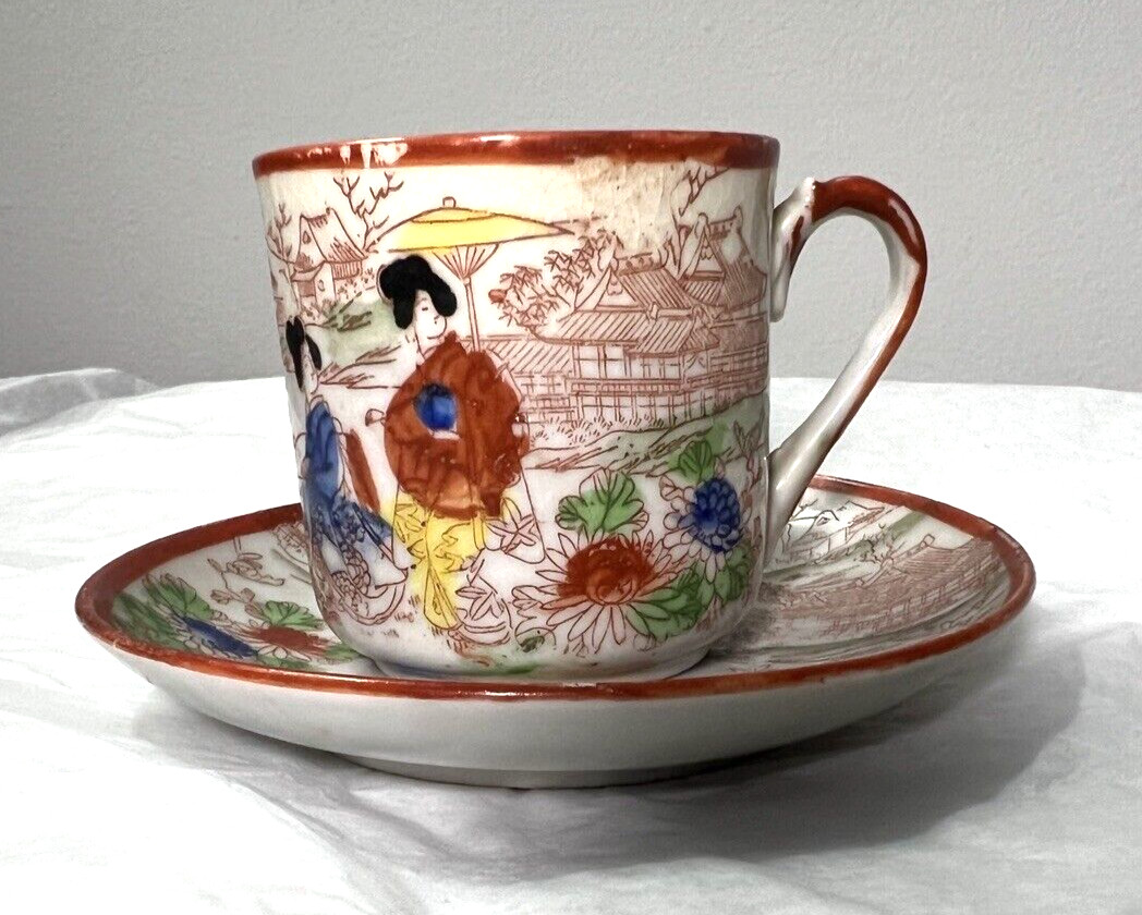Vintage Geisha Girl Japanese Teacups & Saucers, Japanese Gardens,  Asian Decor - Image 9