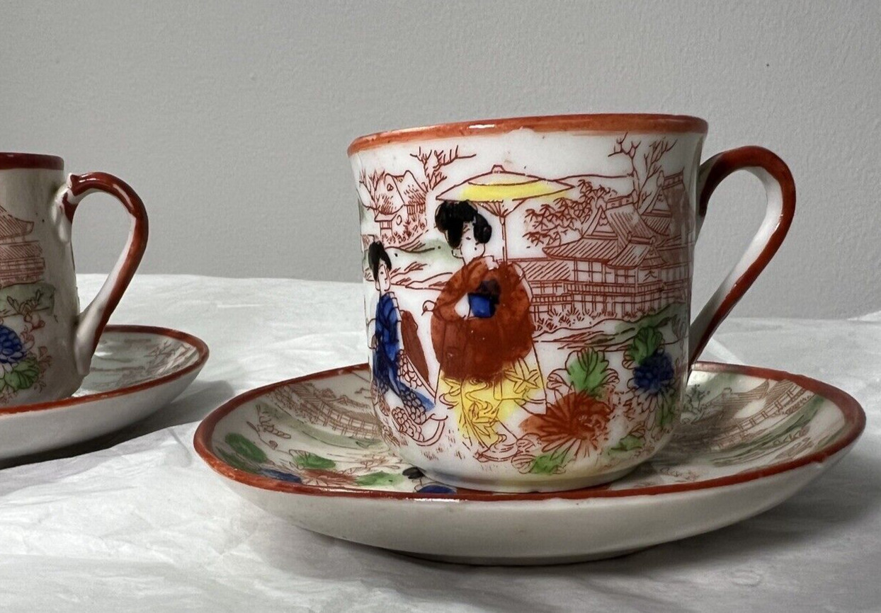 Vintage Geisha Girl Japanese Teacups & Saucers, Japanese Gardens,  Asian Decor - Image 10