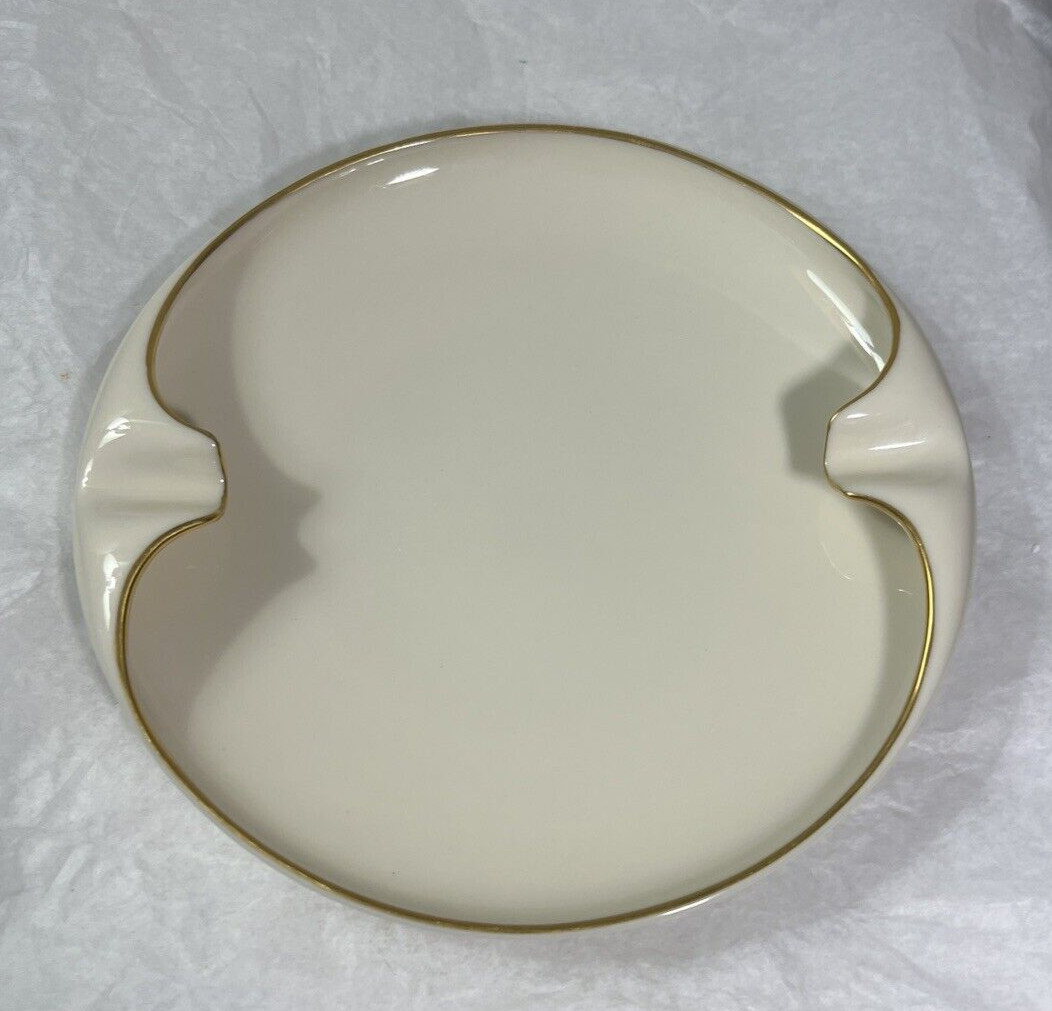 Vintage Ashtray Lenox Gold Trim 8” Mid Century Modern Mansfield Ivory Gold Trim - Image 1