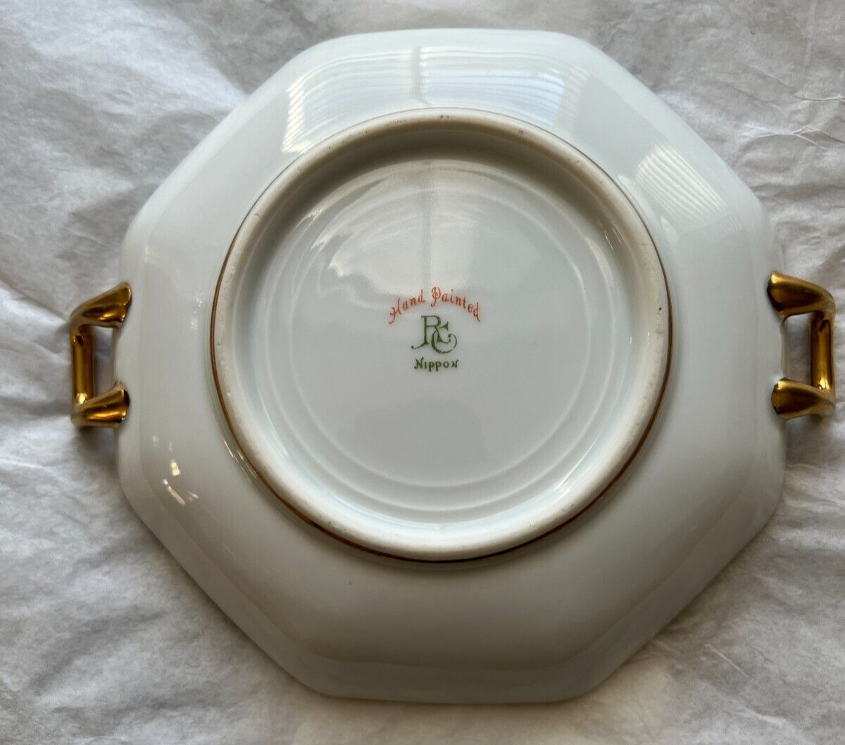 Vintage Nippon Japan Hand Painted Double Handle Candy Dish Bowl - Image 1