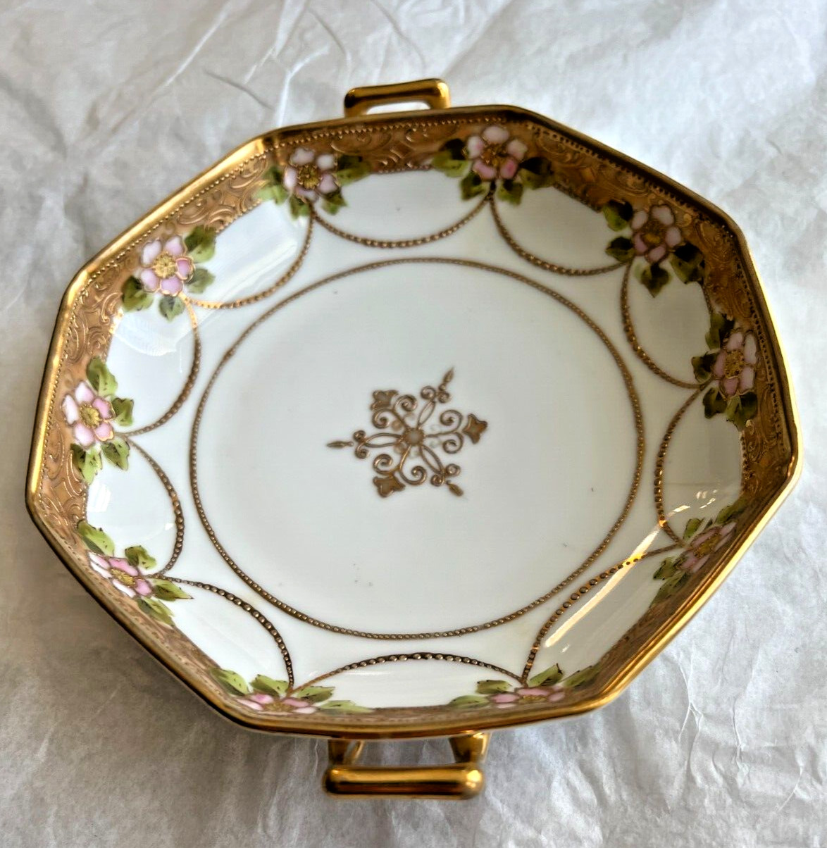 Vintage Nippon Japan Hand Painted Double Handle Candy Dish Bowl - Image 2