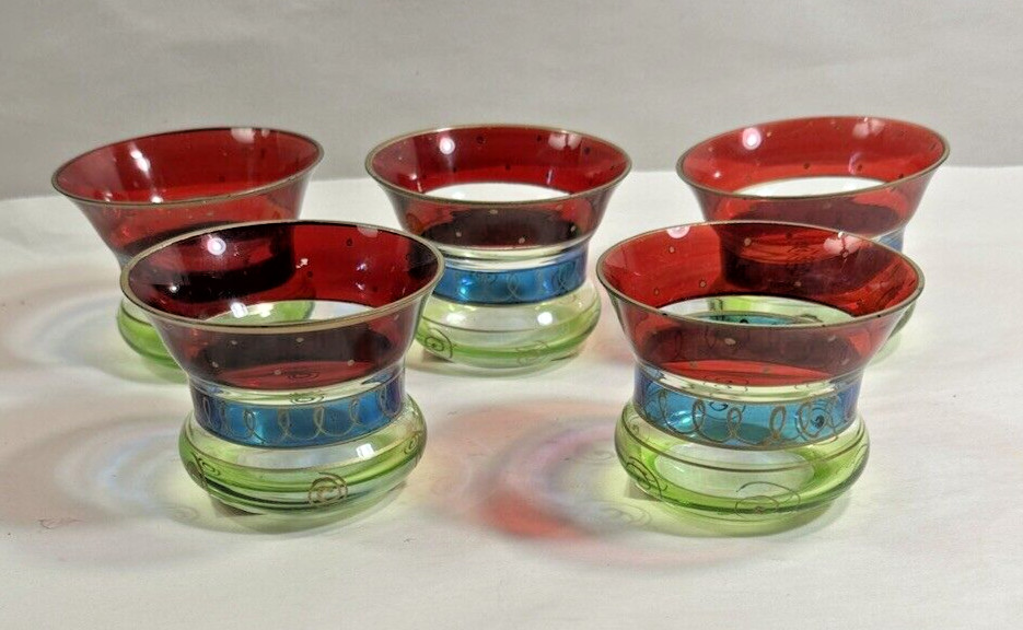 Pier 1 Votive Tealight Holder Glossy Red Green Blue with Matte Gold Accents - Image 3