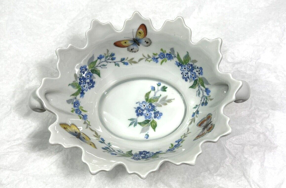 Limoges France Porcelain Handled Candy Trinket Dish Bowl Floral Butterflies - Image 5
