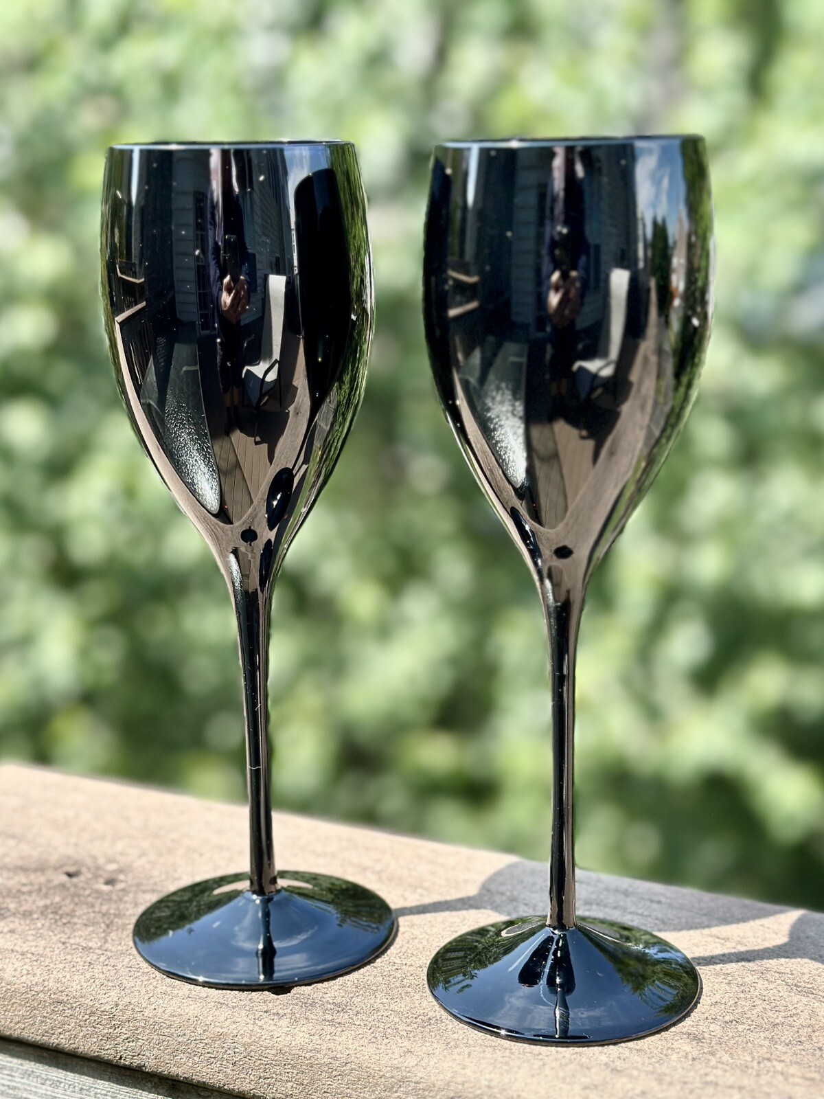 One Each Mikasa Elite Black Crystal Water Goblet and Wine Glass  - 9"