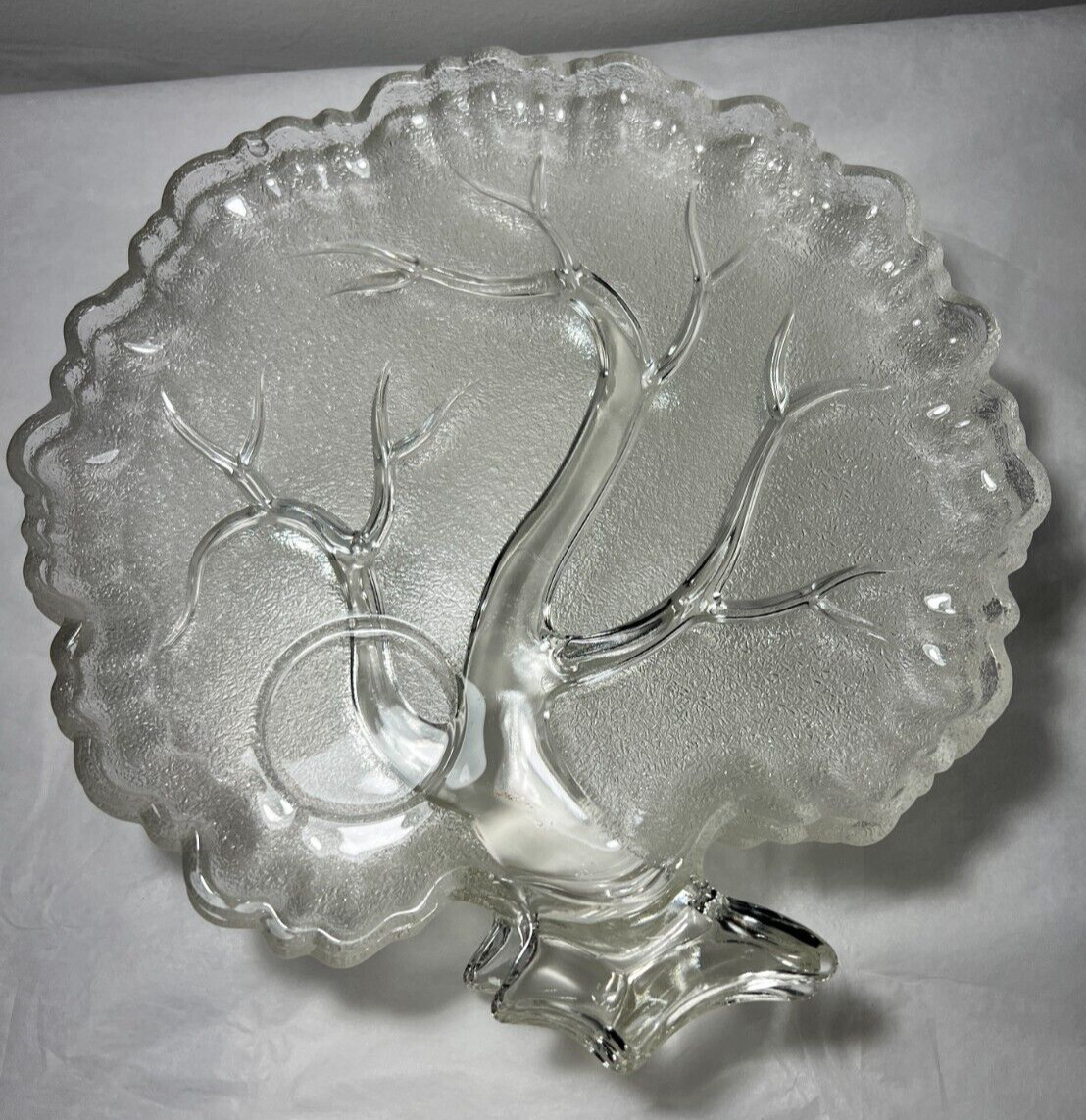 4 Vintage Hazel Atlas Orchard Tree of Life Frosted Glass Snack Trays (No cups) - Image 2