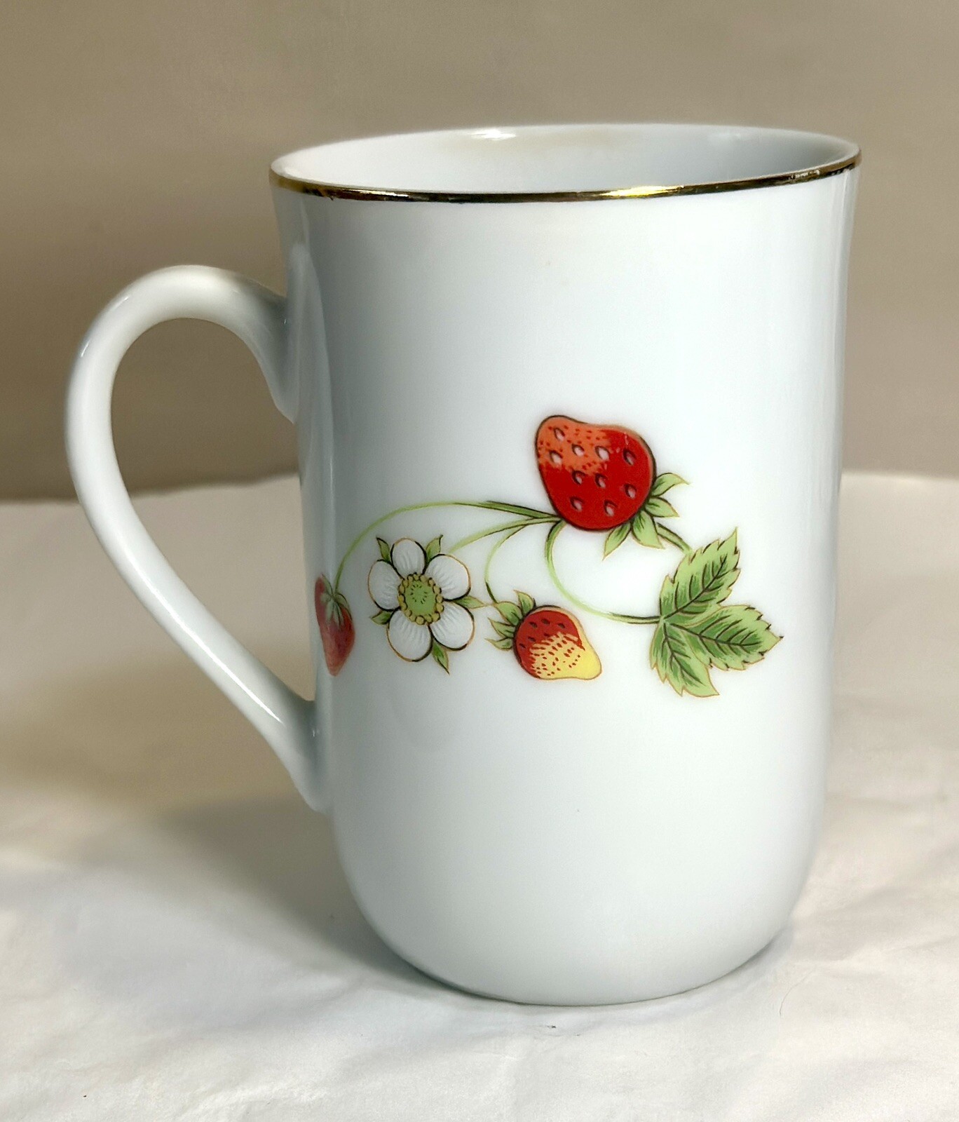 Vintage OTAGIRI Japan Strawberries & Blossom Gold Rim China Mug - 8 oz. - Image 1