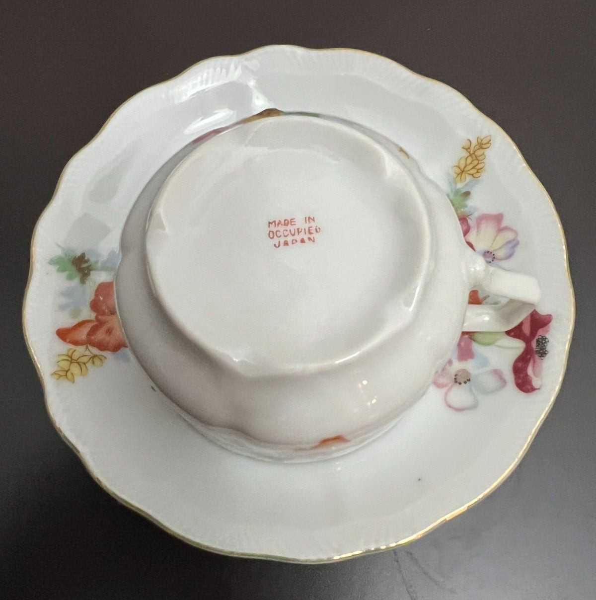 Occupied Japan Tea Cup / Saucer Hand Painted Flowers Pink Orange Violet - Image 4
