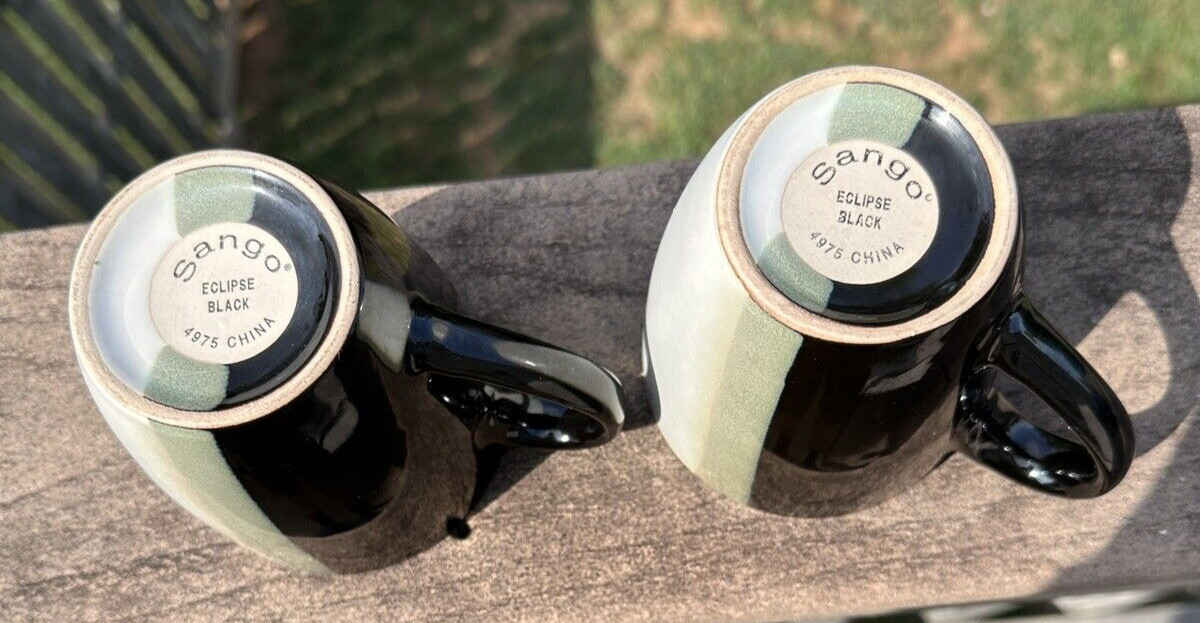 Two (2) Sango Eclipse Black Coffee / Tea Mugs -  4 1/8" - Immaculate - Image 1