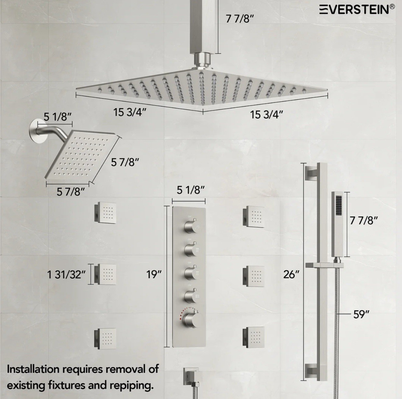 Everstein 16" Wall Mount Dual Shower Head Set SFS-1064-NK16 - New in Box UNUSED - Image 8