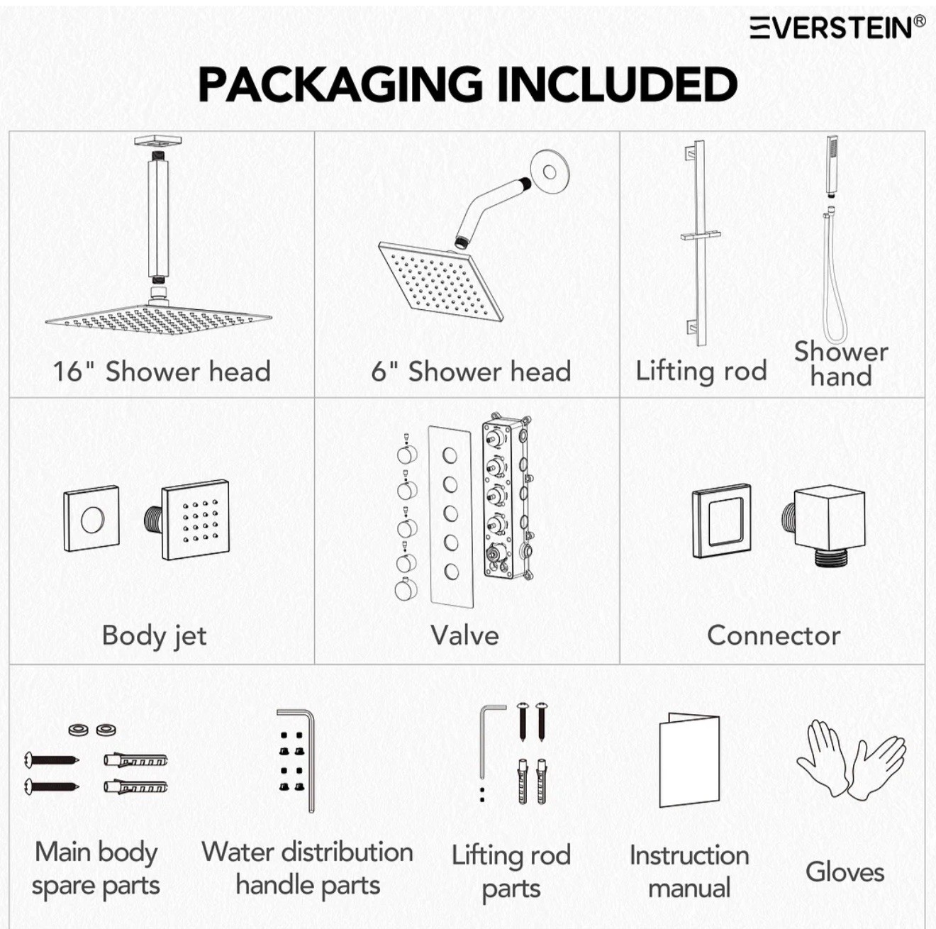 Everstein 16" Wall Mount Dual Shower Head Set SFS-1064-NK16 - New in Box UNUSED - Image 9