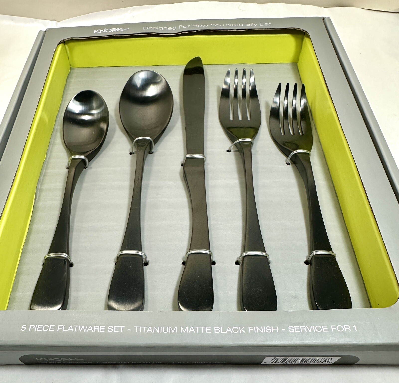 Knork Flatware 5-Piece Place Setting Matte Black Titanium Finish Brand New Set - Image 1