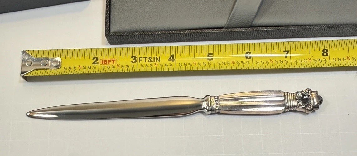 Georg Jensen Denmark Sterling Silver 925 Acorn Letter Opener, Box, and Bag - Image 1
