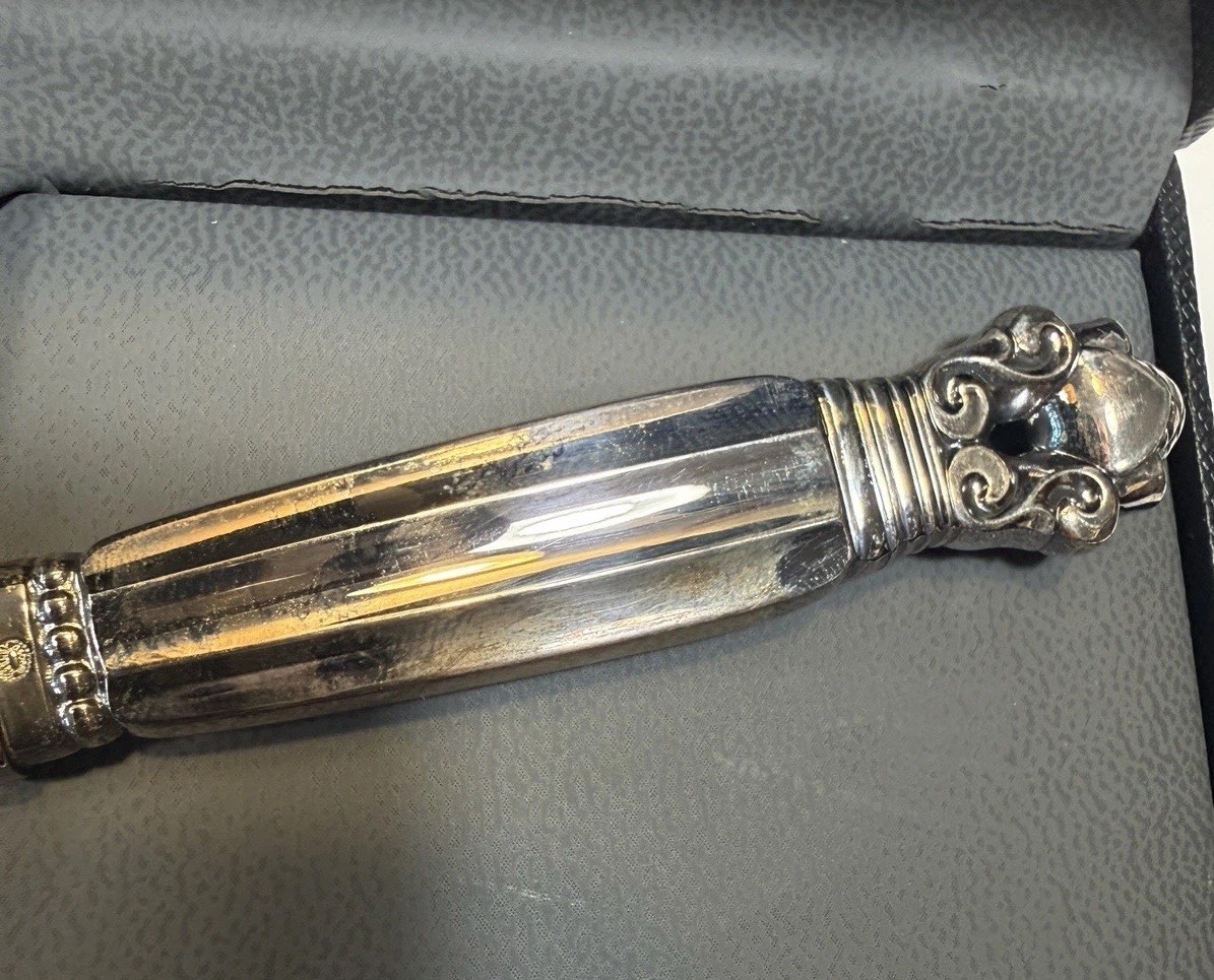 Georg Jensen Denmark Sterling Silver 925 Acorn Letter Opener, Box, and Bag - Image 8