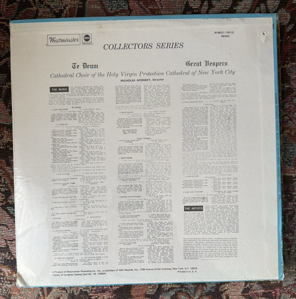 Russian Orthodox Church Music Te Deum Great Vespers - Nicholas Afonsky - W 9632 - Image 1