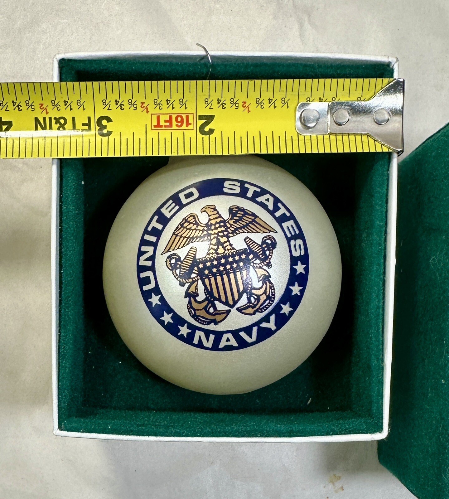US Navy Christmas Ornament Large Hand Painted Globe - Green Velvet Covered Box - Image 5