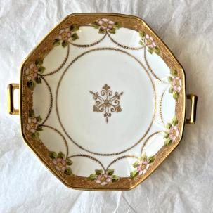 Vintage Nippon Japan Hand Painted Double Handle Candy Dish Bowl