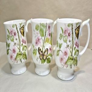 Set of 3 Elizabethan Staffordshire Fine Bone China Flower Stack Coffee Mugs - UK