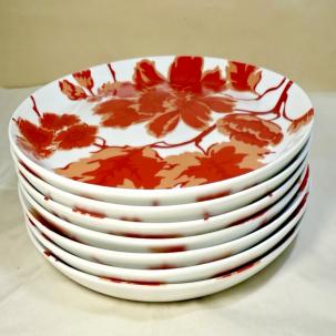Set of 7 (Seven) Home Carmine Blossom Salad Plates - 8-3/8"