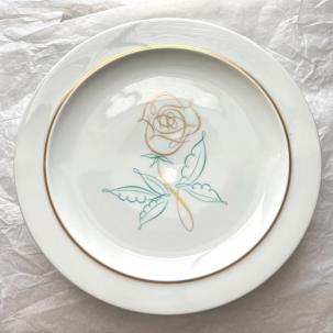 Set of 4 Easterling 10.5" Spencerian Rose Dinner Plates - Bavaria Germany MINT