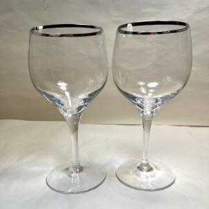 Set of 2 Lenox WEATHERLY Wine Glasses Goblets Platinum Trim 7" - Vintage 1970s