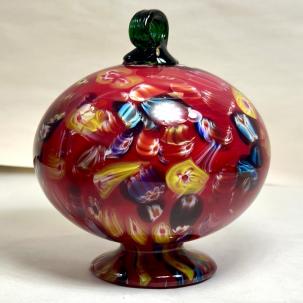 Murano Millefiori Globe Orb Footed Free Standing Hanging Witch Ball - Red Blue