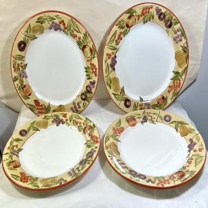 Set of Four (4) Oneida Earthenware VICTORIA Dinner Plates 11" - Fruit on Rim