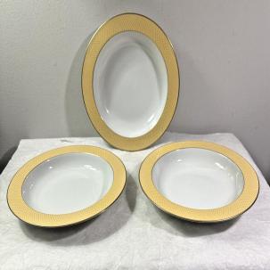 3 BLOCK SPAL Sunrise Gold Trim Rimmed 8 3/4" Soup / Pasta / Salad Bowls